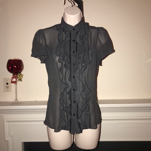 Sele Tops - Sele | Ruffle Short Sleeve Polka Dot Blouse